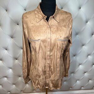 SAN JOY Women's Tan Light Brown Button Down Shirt